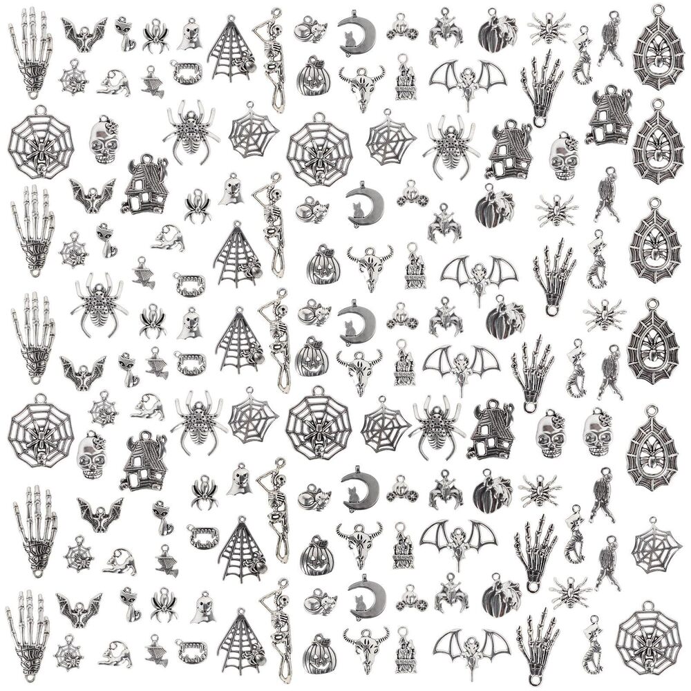 5974 150Pcs Halloween Charms Pendants Antique Silver Charms for Jewelry